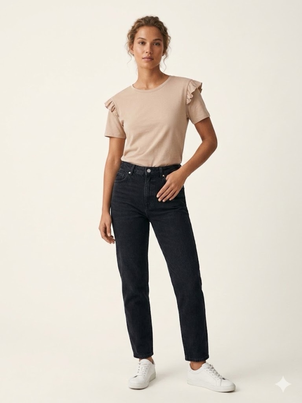 Zara Beige ruffled tee shirt